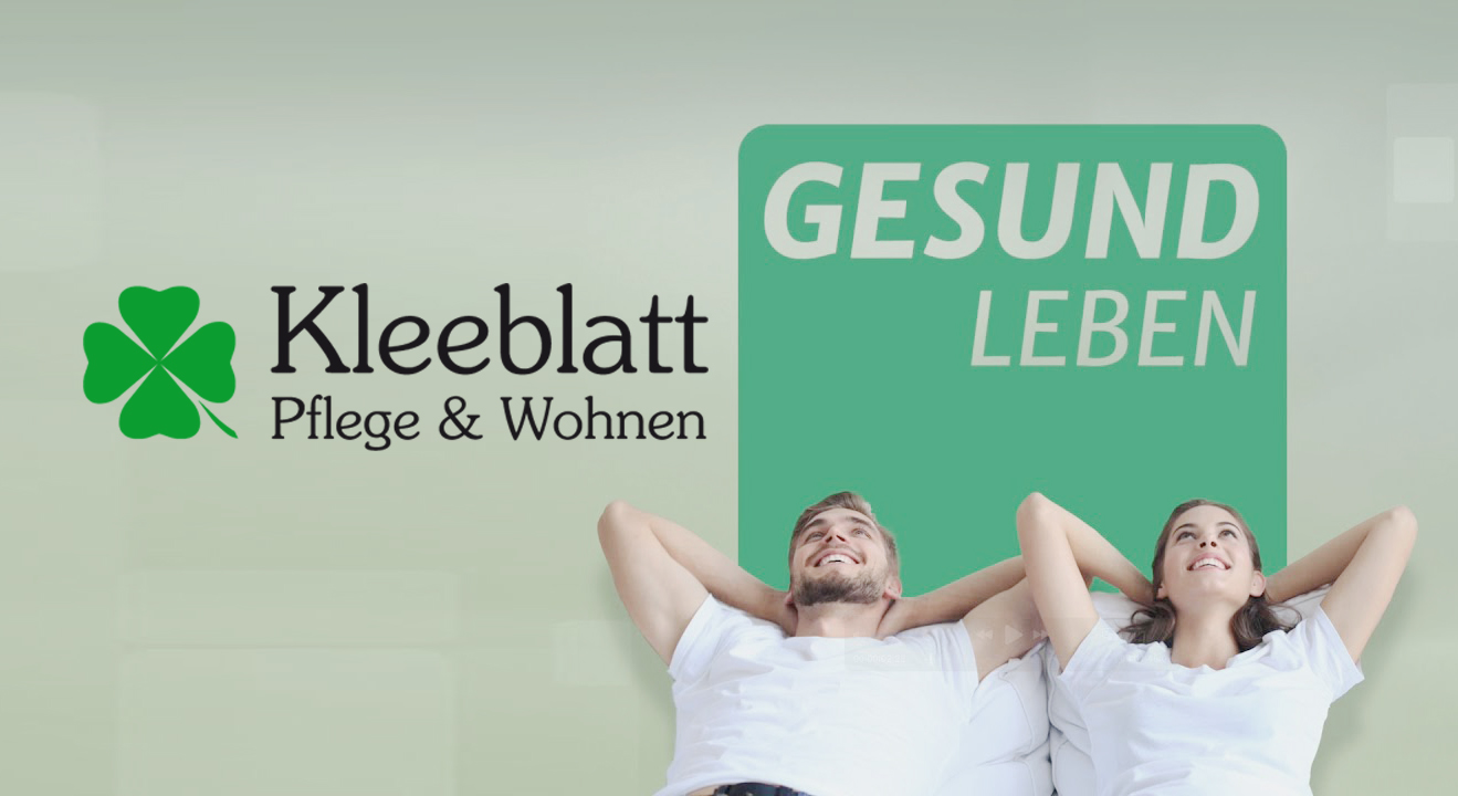 Kleeblatt Pflege & Wohnen Logo, glückliche Menschen, "GESUND LEBEN