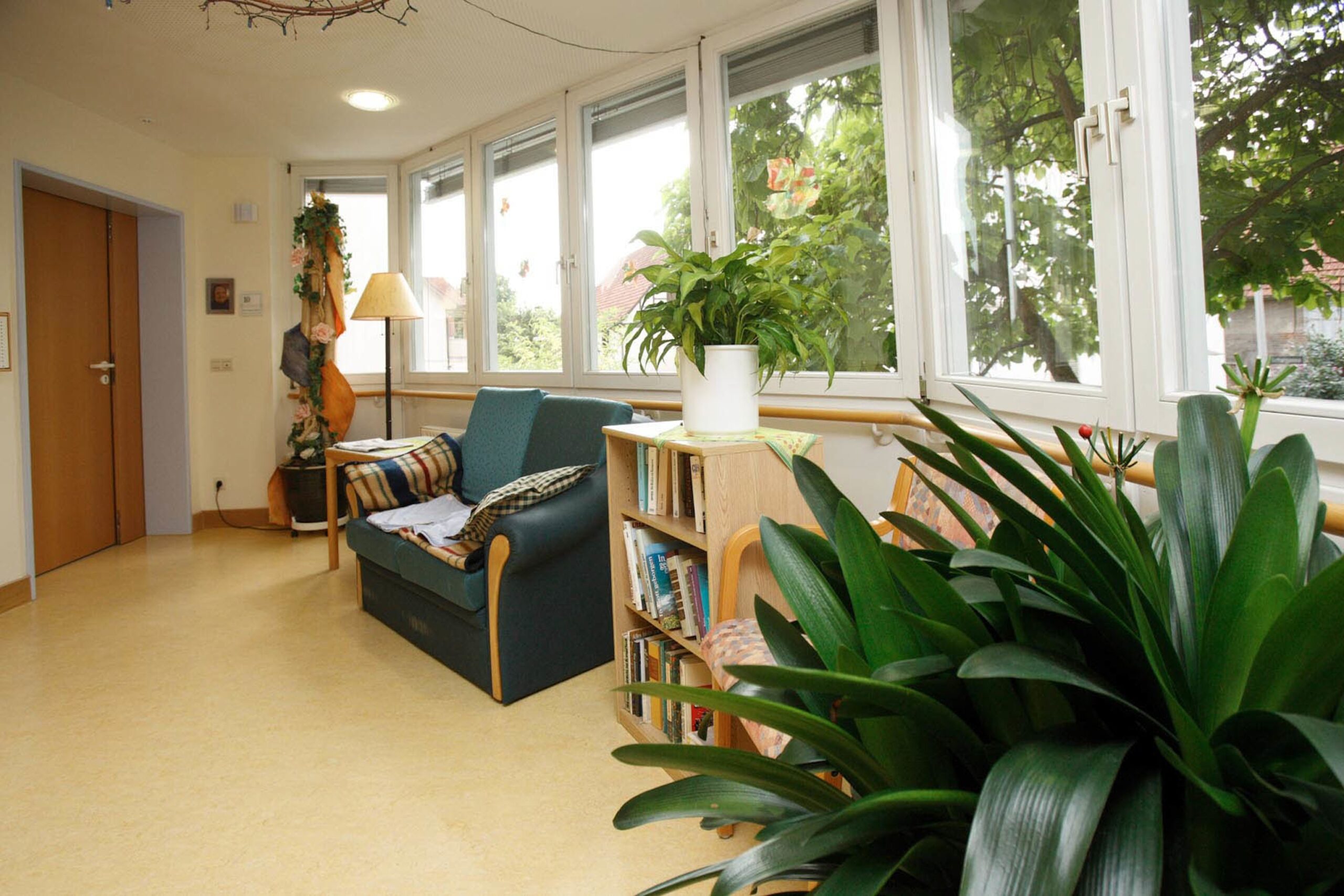 Gemütliche Leseecke mit Pflanzen und Sofa