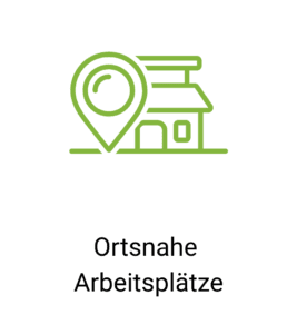 Grünes Symbol: Standortmarkierung und Geschäftshaus