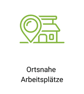 Grünes Symbol: Standortmarkierung und Geschäftshaus