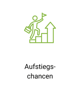 Männchen auf Treppe mit Fahne und Pfeil